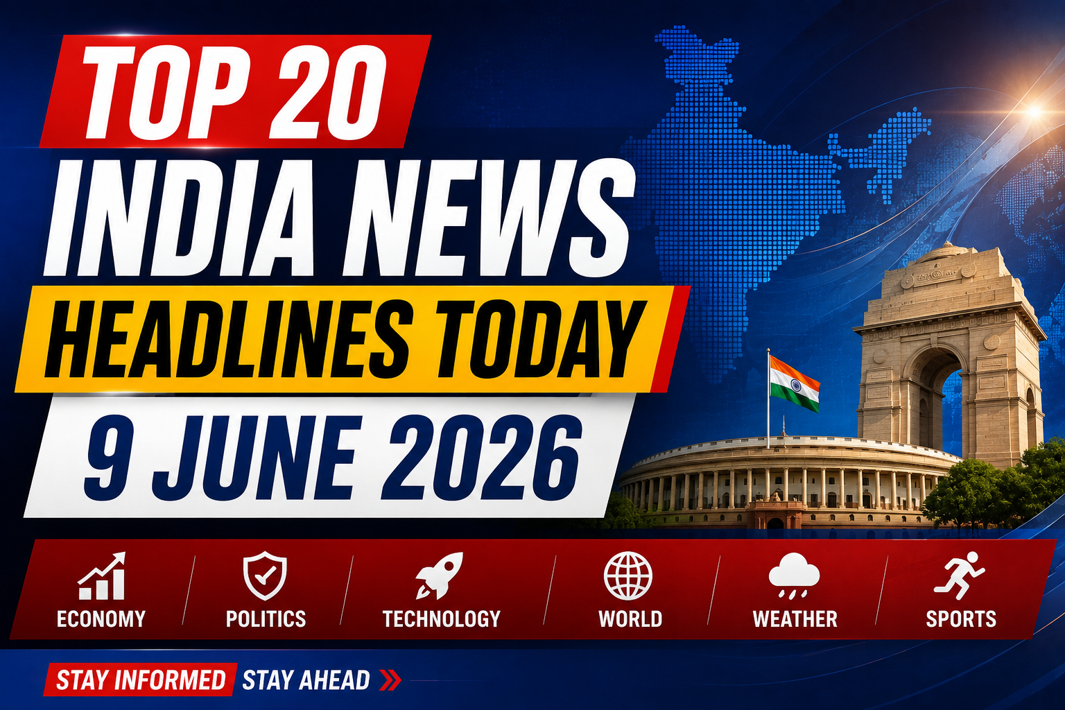 Top 20 India News Headlines Today – 9 June 2026